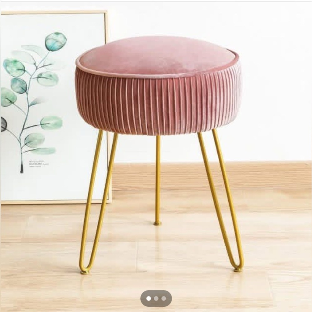 Blush Pink Velvet Round Accent Stool with Gold Legs